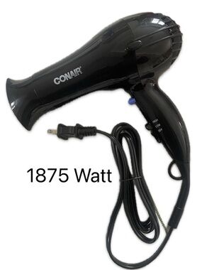 NWOT: Conair 1875 Watt Mid-Size Hair Dryer; Black, Travel Hair Dryer • Brand New